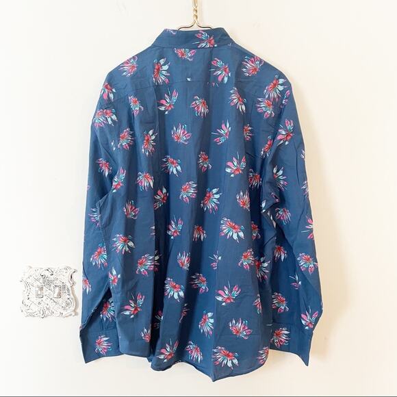 Bonobos Teal Blue Tropical Floral Long Sleeve Button Down Shirt XL - Picture 4 of 6